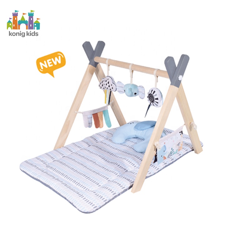 Konig Kids Wooden Baby Toys Play Mat Game Mat with Hanging Toys Baby Toys 0-12 Months