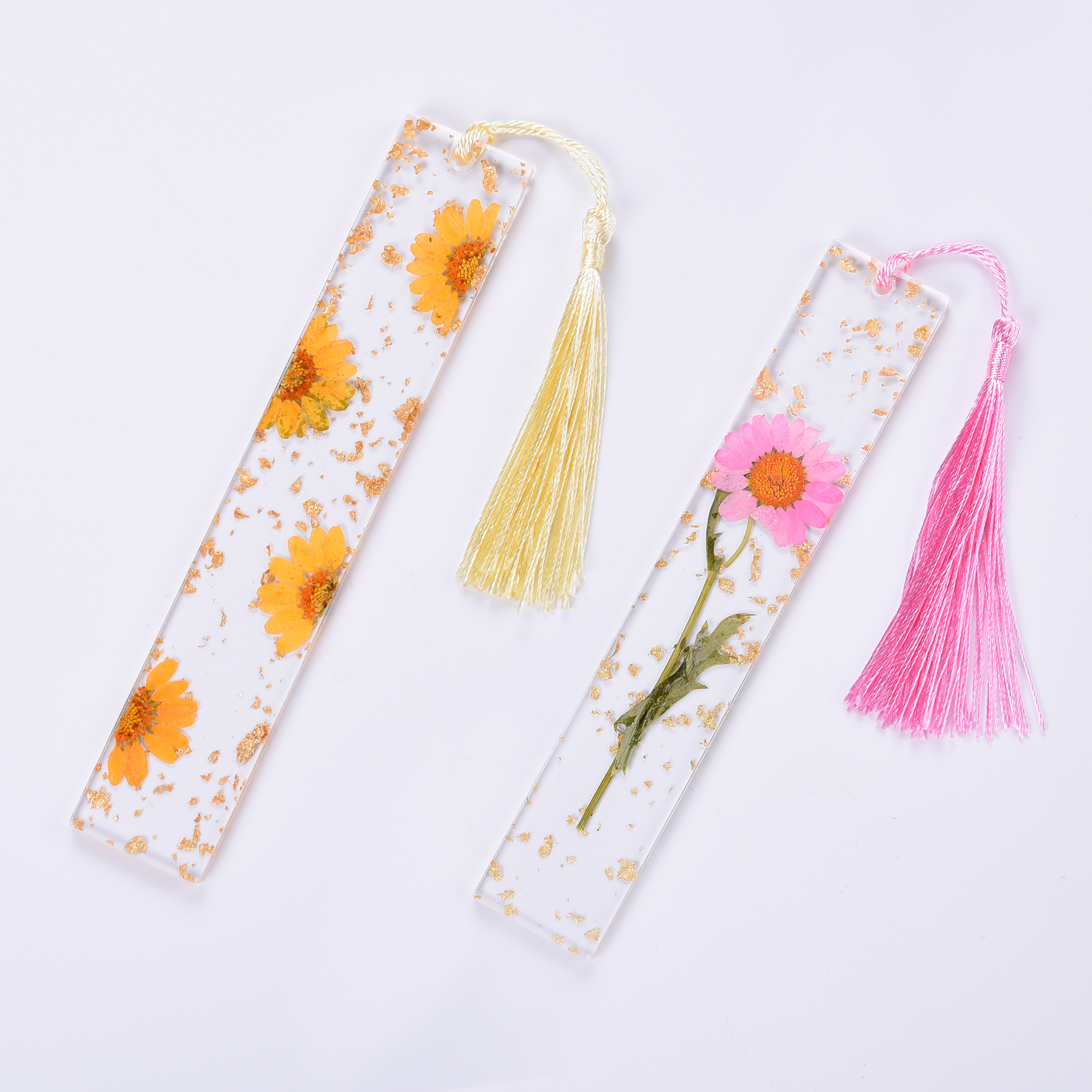 Wholesale Resin Flowers Bookmark With Custom Dried Flower Glitter and Tassels