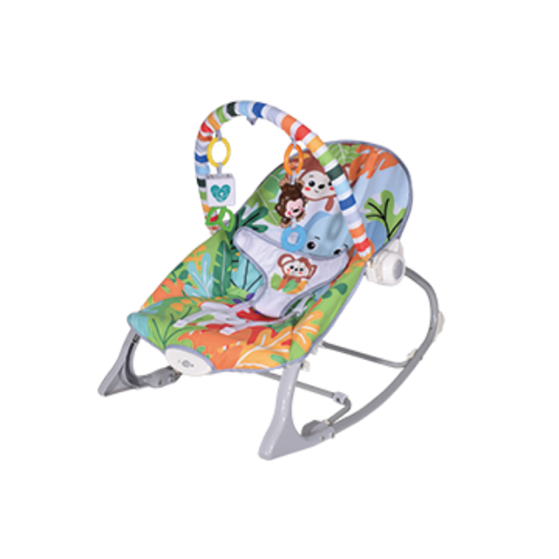 Konig Kids Green Blue Zoo Lightweight Infant Bouncer and Soothing Baby Seat with Vibration