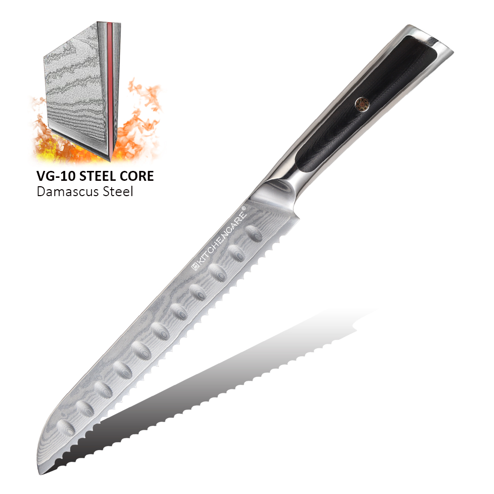 Hip-home Damascus steel kitchen knife professional g10 handle bread knife
