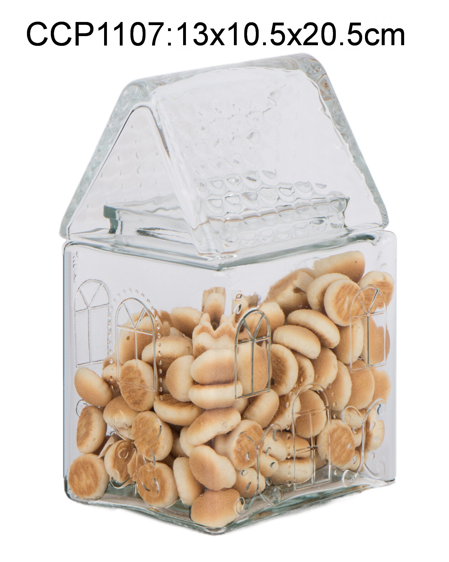 House shaped glass food storage jar with glass lid CCP1107