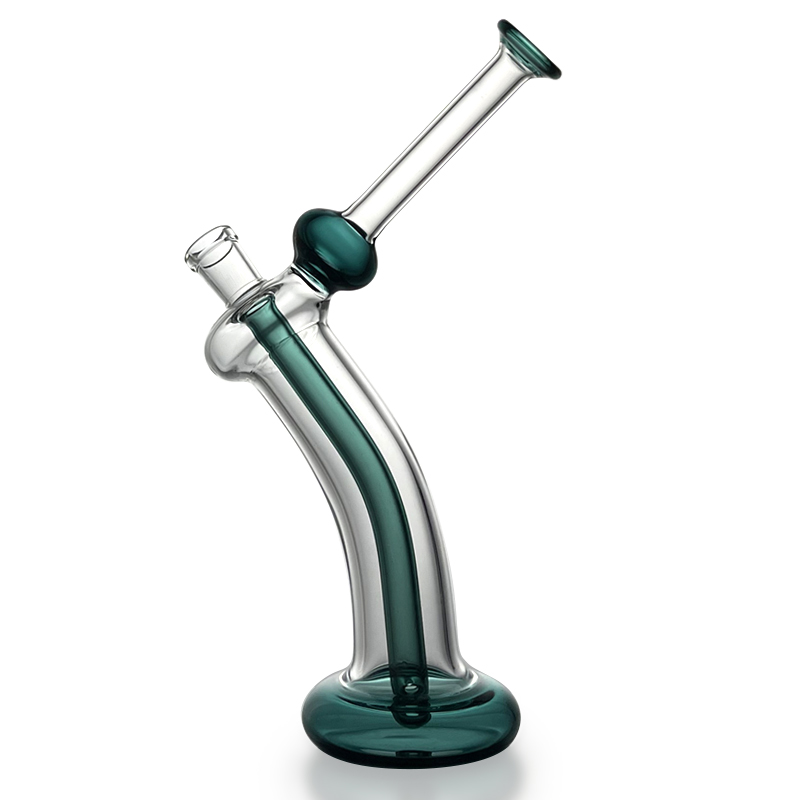 A small, irregular-shaped tobacco pipe in lake green.