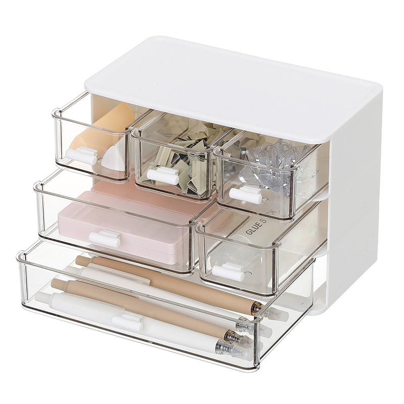 Plastic Desktop 3 Tiers Drawer Storage Box (6 Compartments)