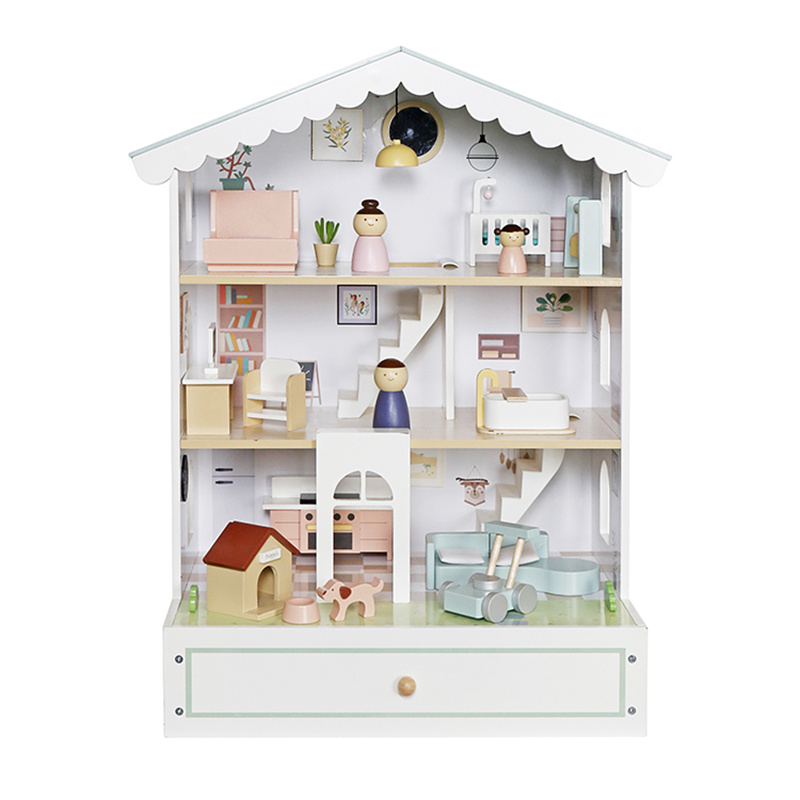 Wooden dollhouse toy gift set