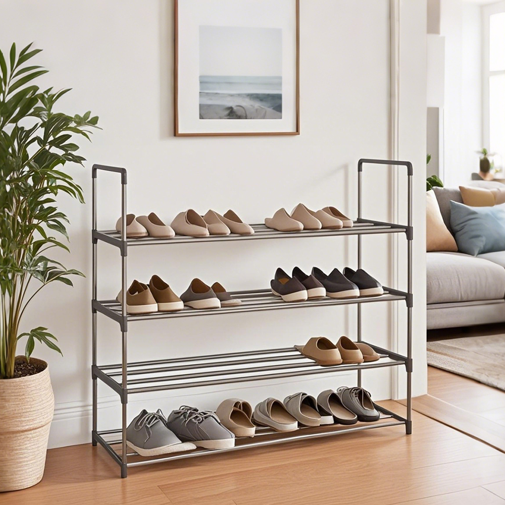 LINDON Shoe Rack 4 Tier Shoe Organizer Metal Shoe Storage Stackable