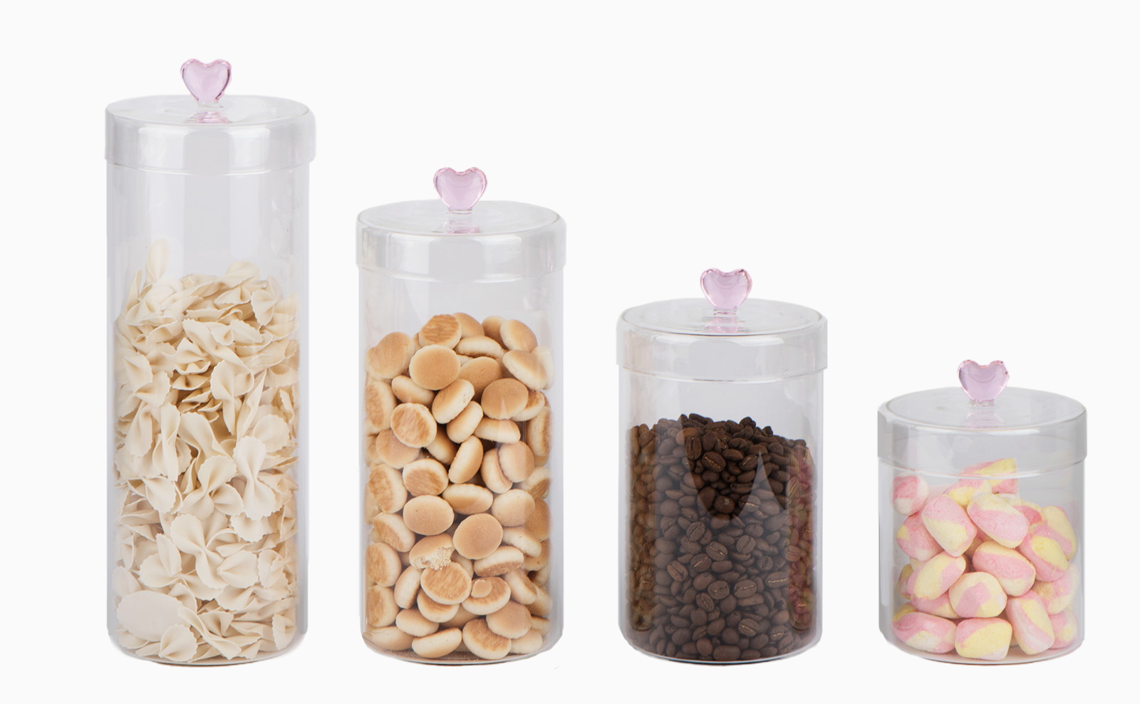 High borosilicate glass storage jar with glass lid with heart decoration on lid