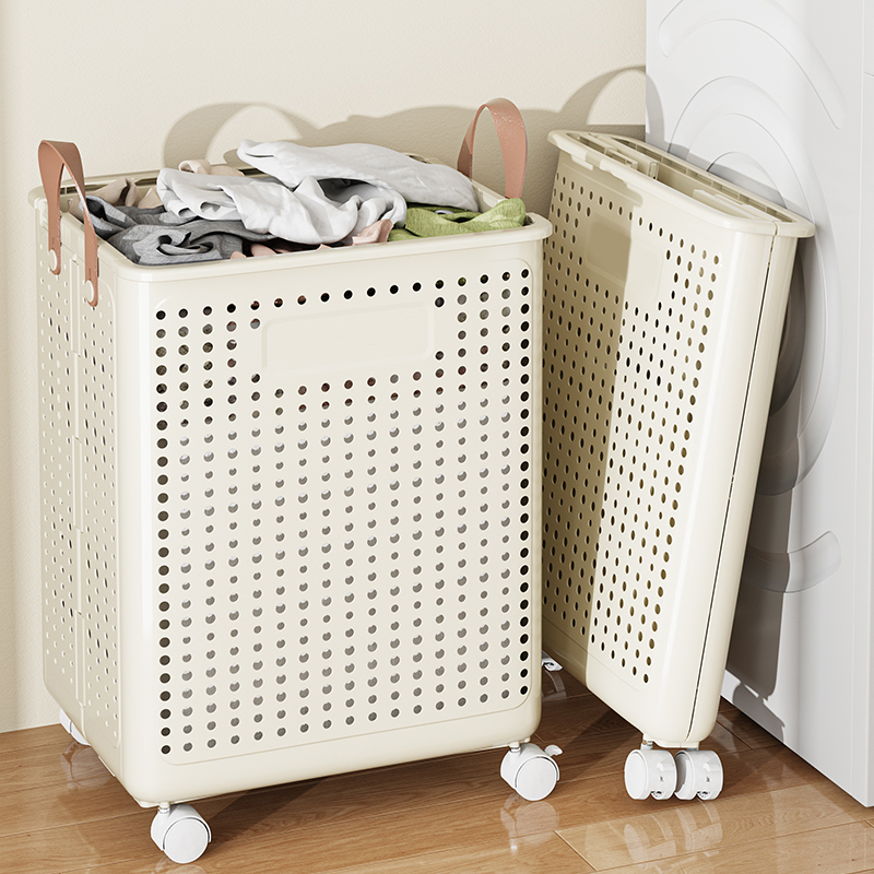 Wholesale Portable Wide Opening Breathable Sturdy Plastic Foldable Laundry Hamper with Handle