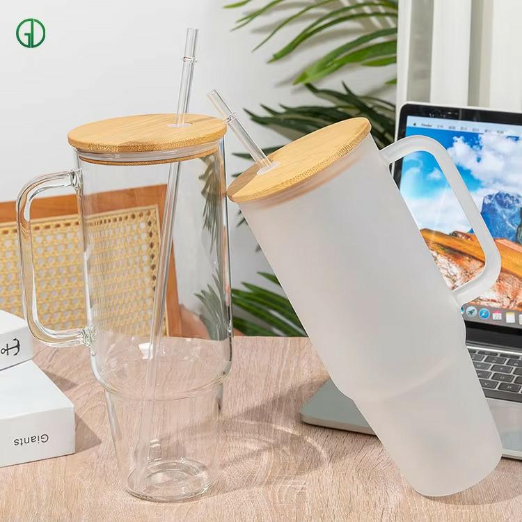 Glass cup with straw