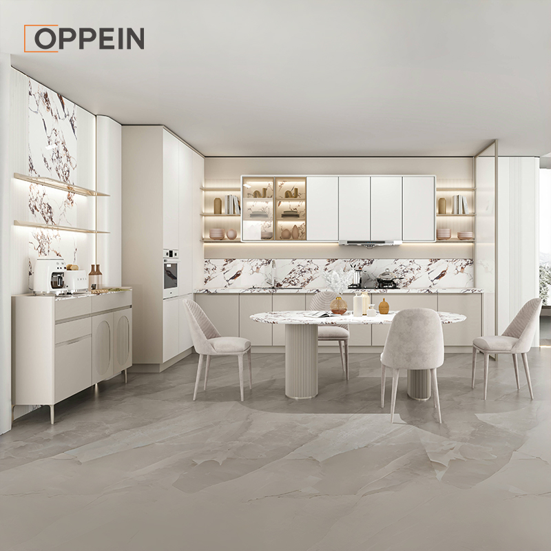 Grey and Cream Kitchen Cabinets in Modern Minimalist Style PLCC24016