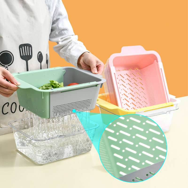 Double-layer extendable draining basket