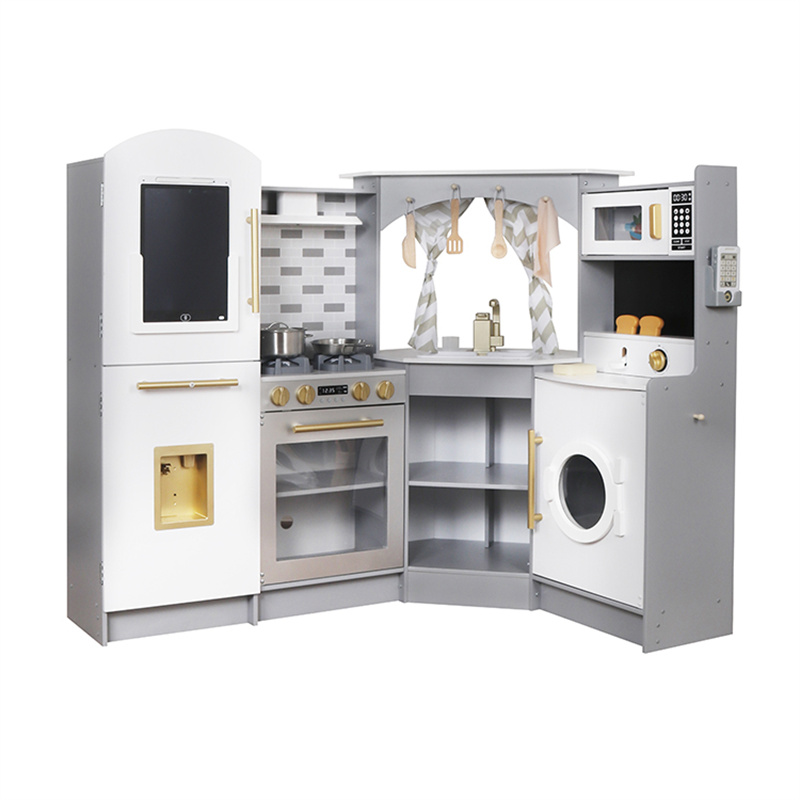 Wooden corner toy kitchen set with water running and sound light