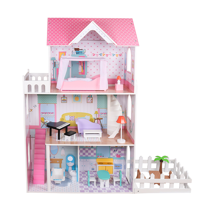 Girls wooden doll house toy gift set