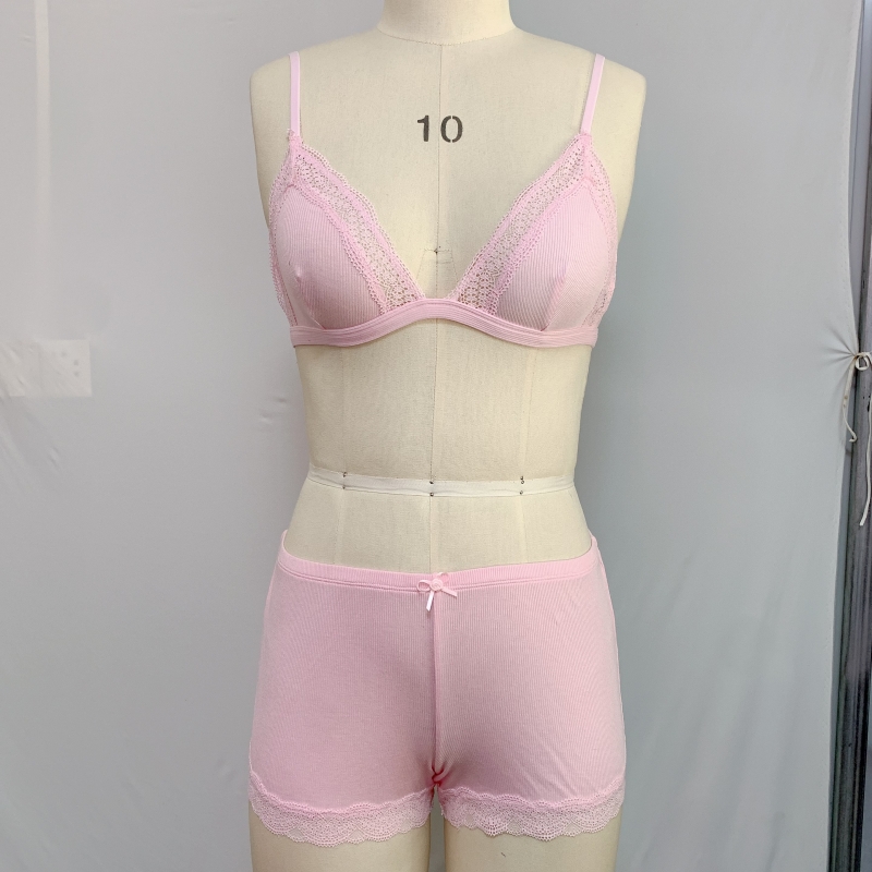 Women's sexy lingerie breathable pink bra set