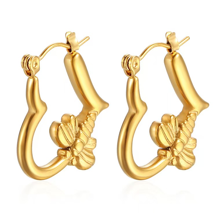 Stainless steel three-dimensional bee shaped ear clip earrings