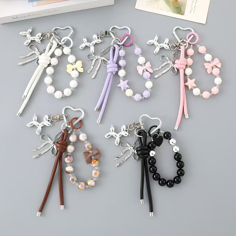New acrylic bead leather rope keychain