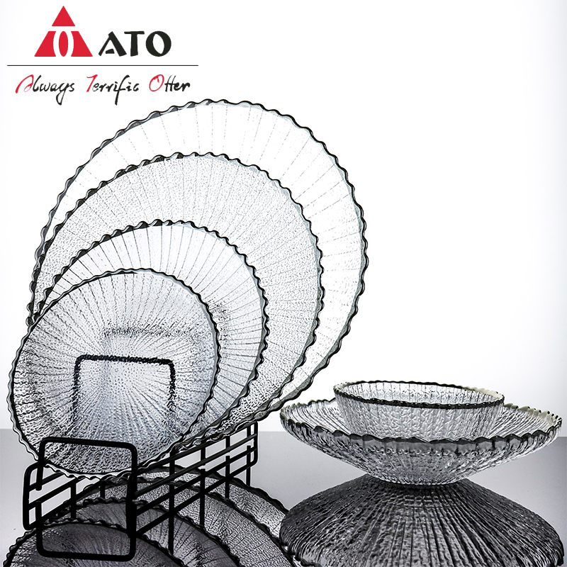 Dinnerware Plate Glass Nordic pattern glass plates for Home Restaurant