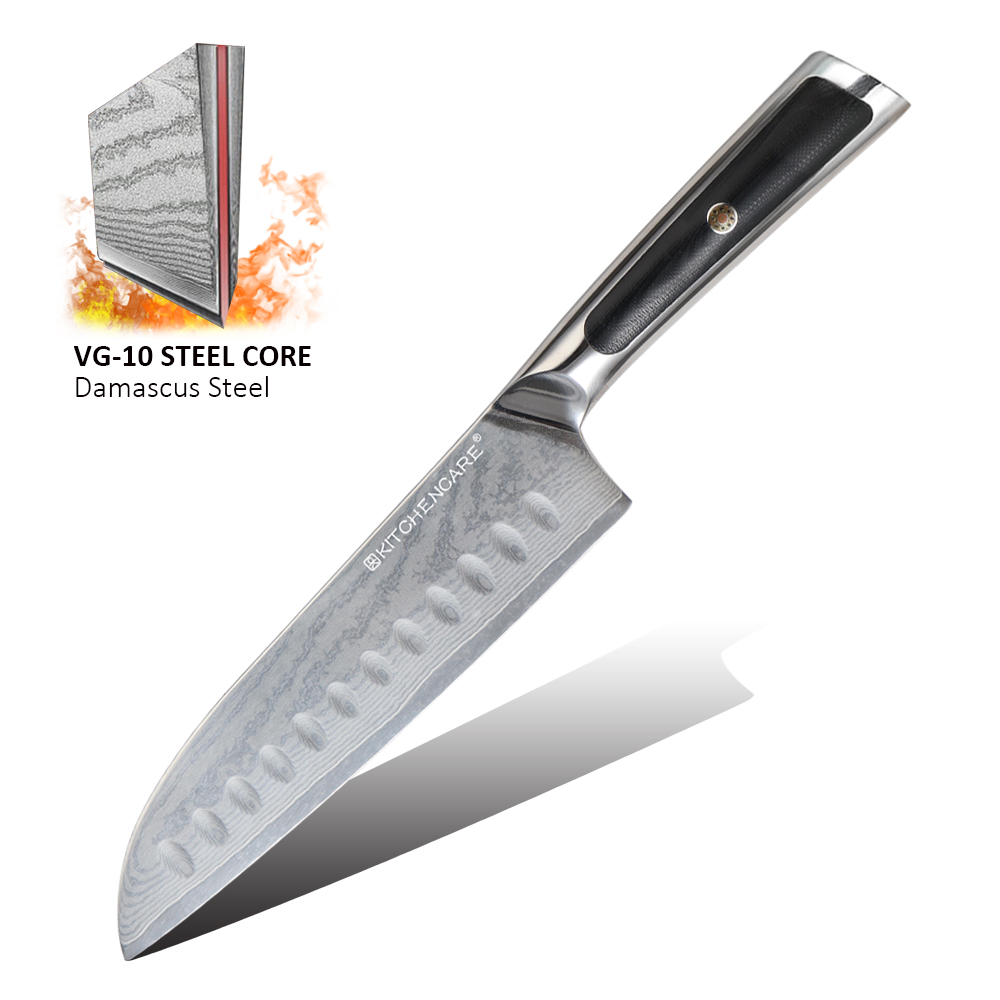 Hip-home Damascus steel kitchen knife professional g10 handle 7inch santoku knife