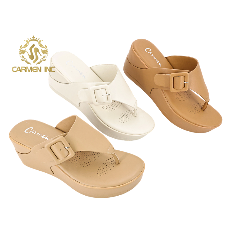 Wedge Heel Sandals Summer Women Beach Slippers Fashionable Buckle Strap Design Slip-On Flip-flops