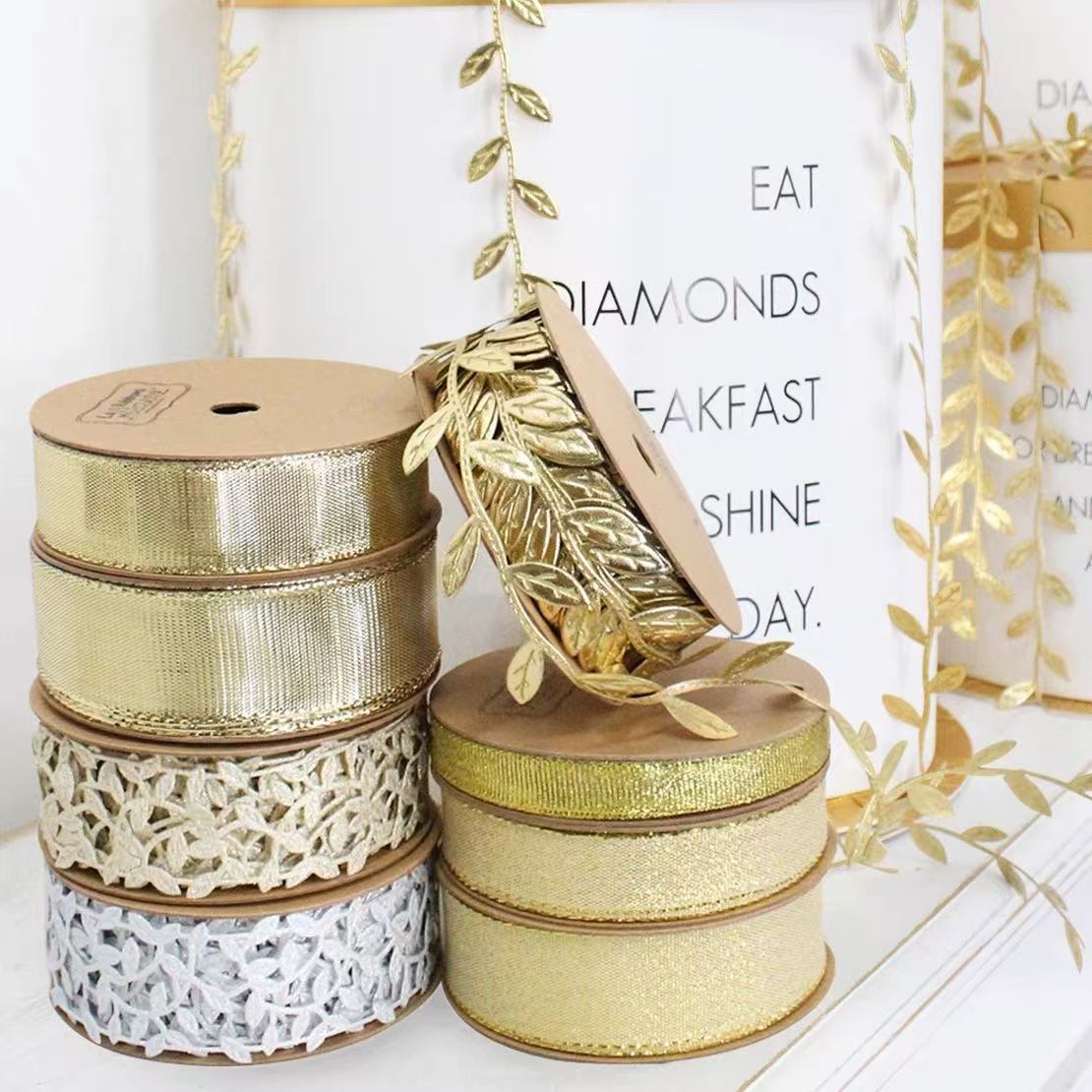 Gold Multi-Picture Bright Edge Satin Ribbon Ribbon
