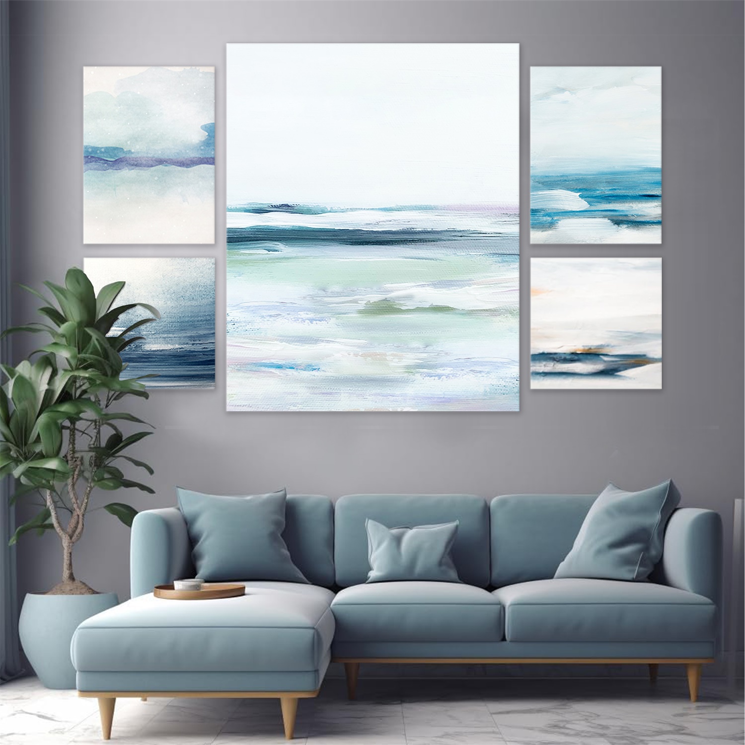Art Combo Green Leaves China Professiona Factory Five in One Canvas Art Set Canvas wall art