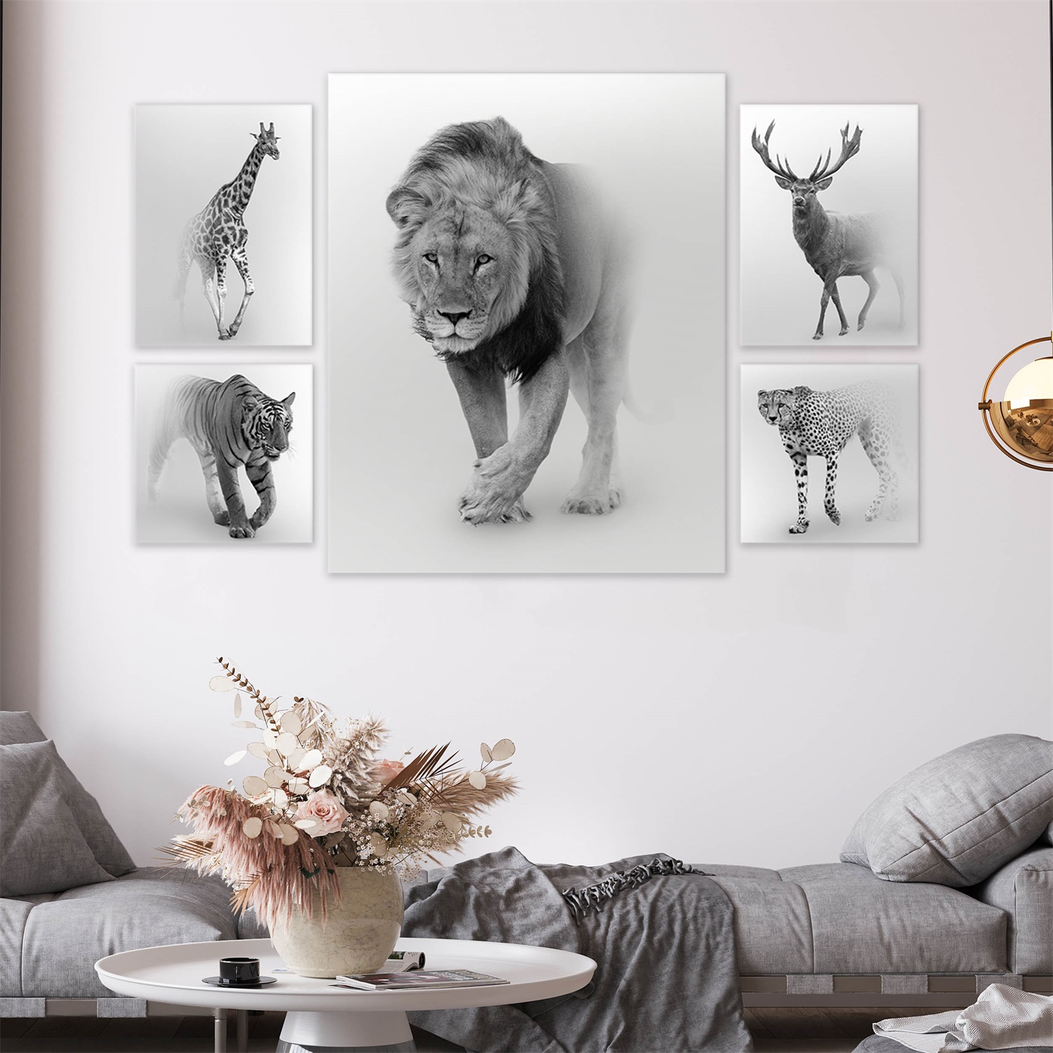 2024 Best-selling 5 Panel Wall Art World Animal Design Five in One Canvas Art Set Canvas wall art