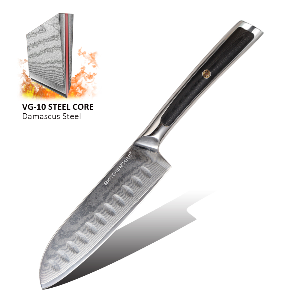 Hip-home Damascus steel kitchen knife professional g10 handle 5inch santoku knife