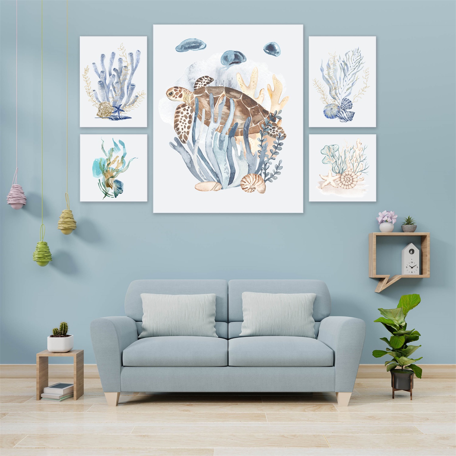 Beach Design set of 5 canvas wall art printing blue abstract design Perfect for online business