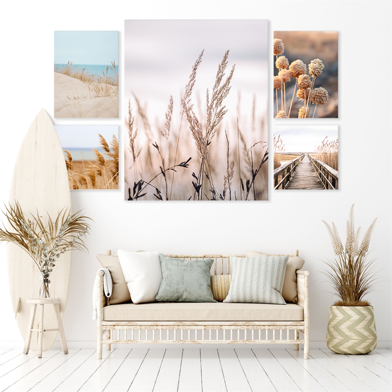 Beach Design set of 5 canvas wall art printing blue abstract design Perfect for online business