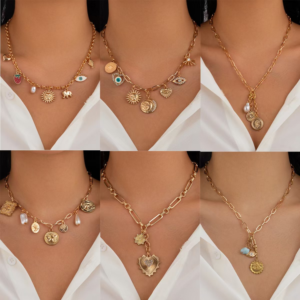 European and American Cross border Fashion Sun Set Zircon Necklace