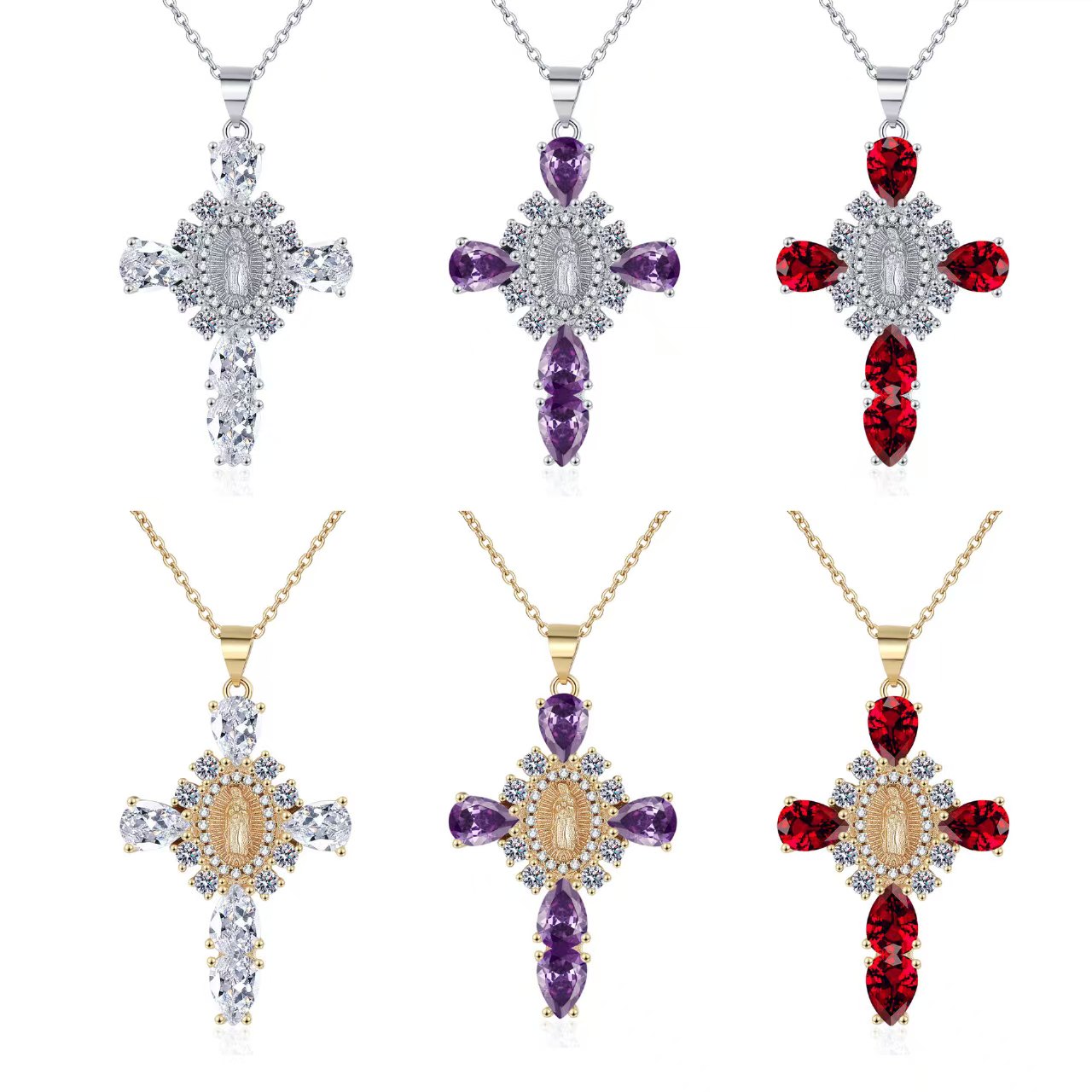 Cross shaped zircon pendant necklace for cross-border Europe and America