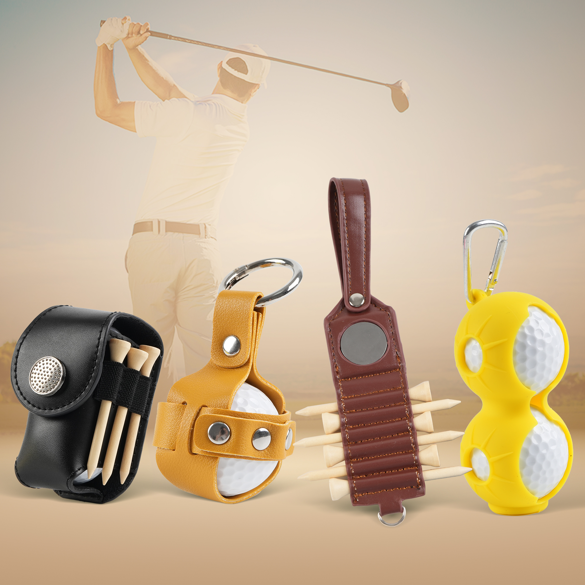 Factory Direct Leather Silicone Golf Ball Holder Golf Tee Holder with Customizable Logo