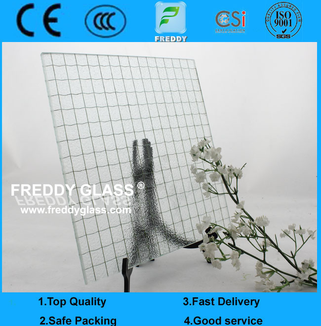 Clear wired pattern glass
