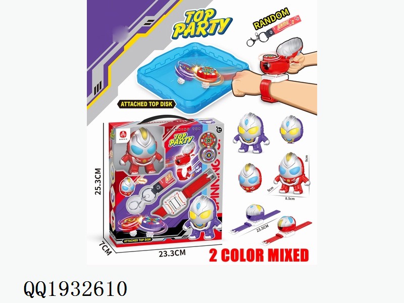 Q version Superman team spin top with hang rope and watchband