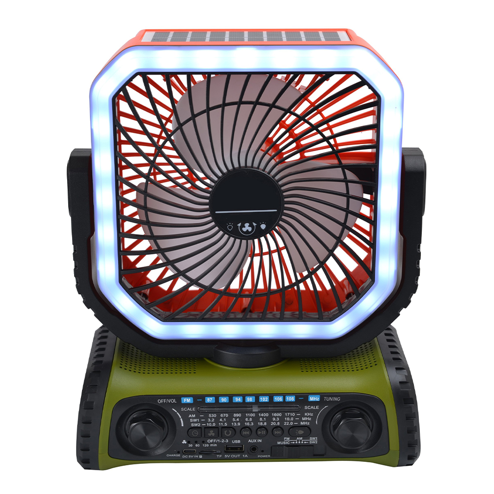 Outdoor Solar Powered Fan with Multi Band Radio Disco light camping Fan