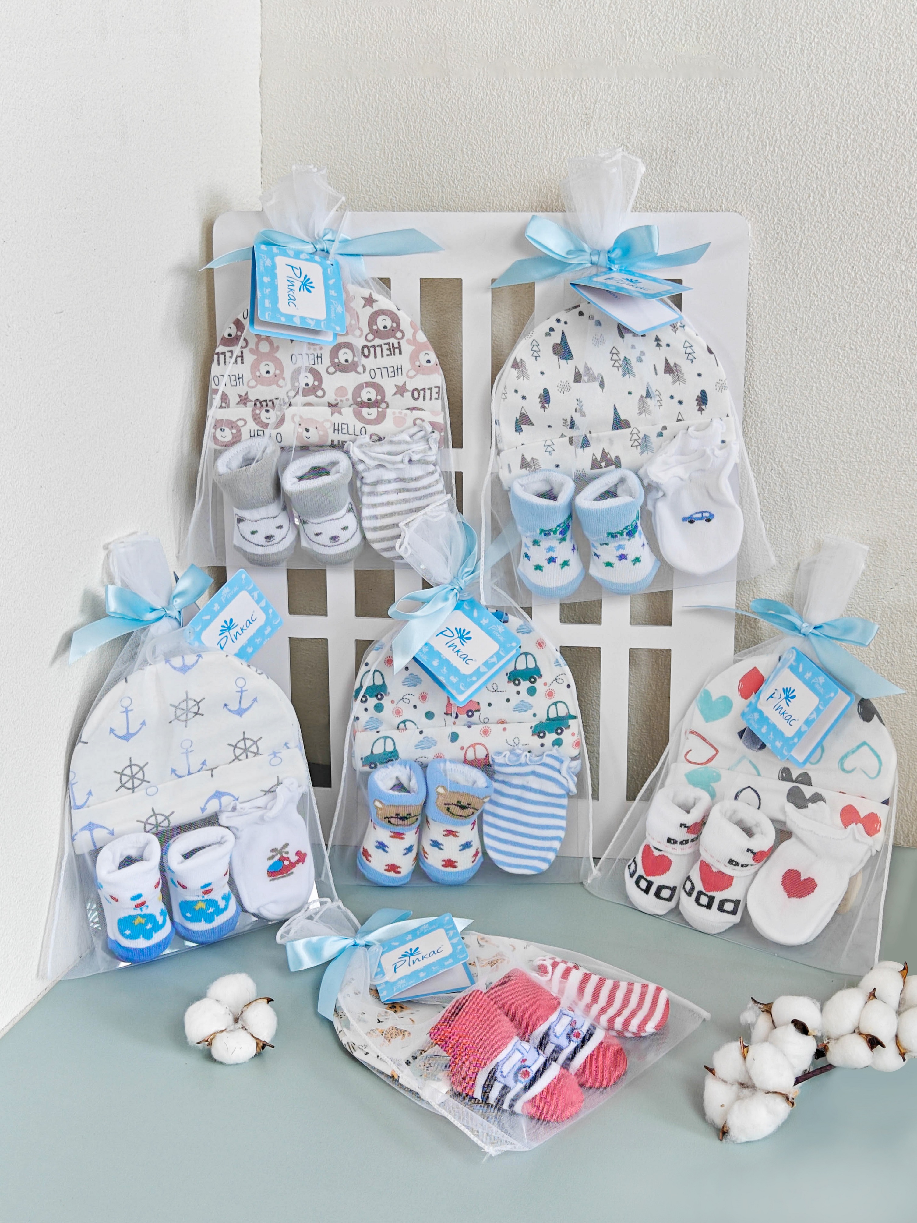 Yuesheng New Born Baby Socks Mesh Set Baby Cap/Socks/Mittens Scratch Prevention