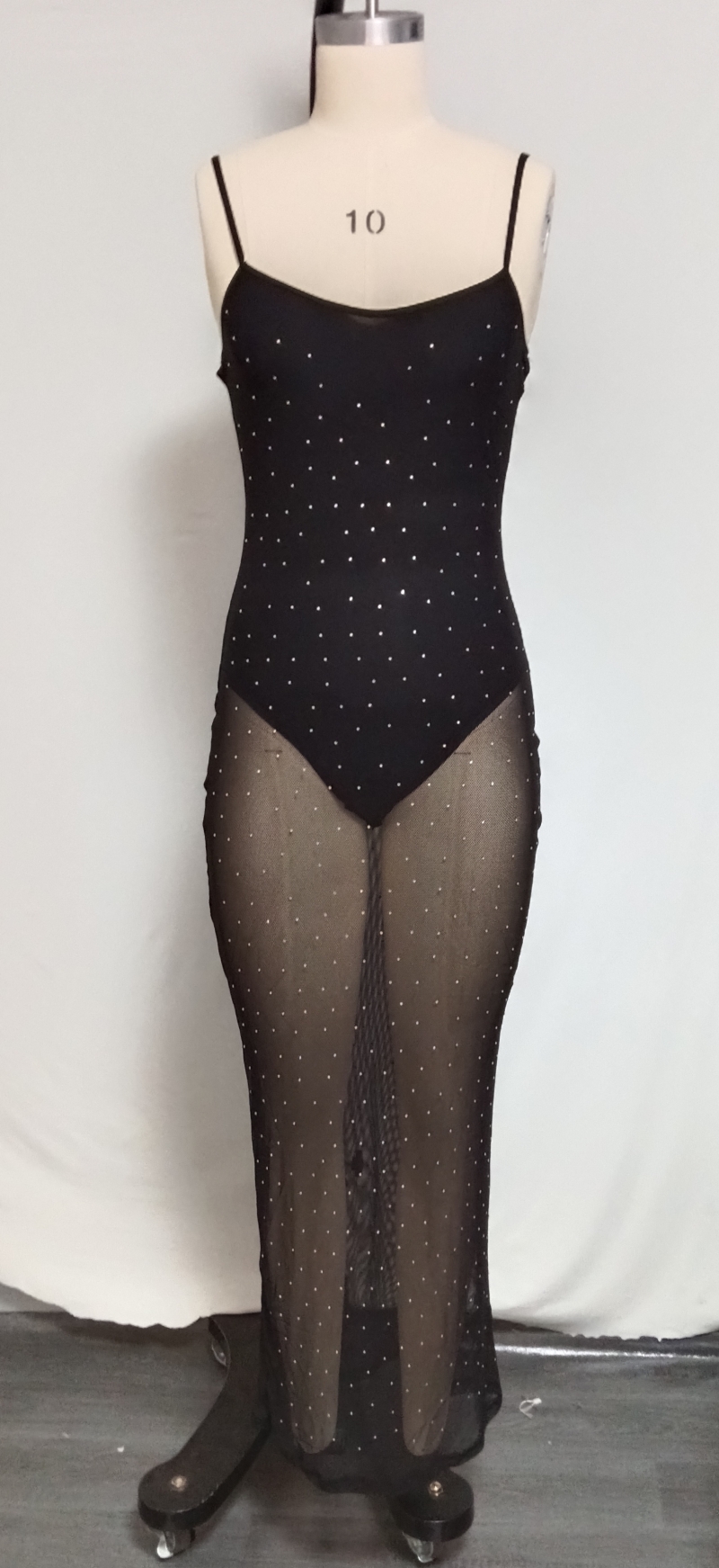 Women's sexy see-through suspender skirt with hot diamonds sexy dress