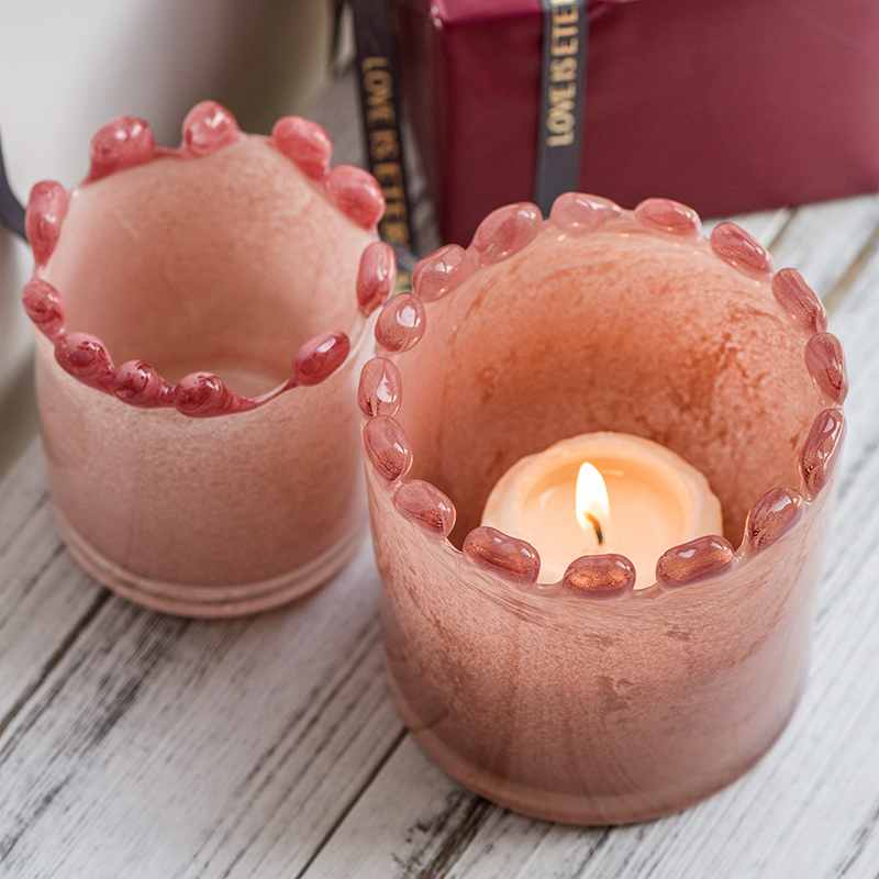 Handmade mouth-blown color art Glass tealight Candleholder G1010C/G08-09C Water red,Gray green,Beige