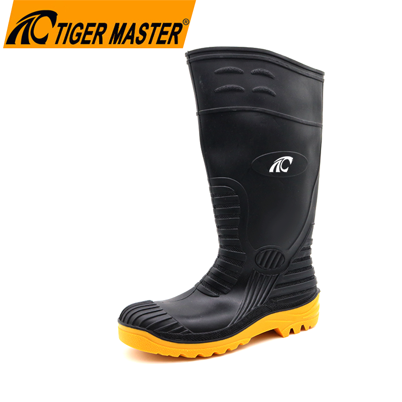 Waterproof Steel Toe Black Pvc Safety Rain Boots