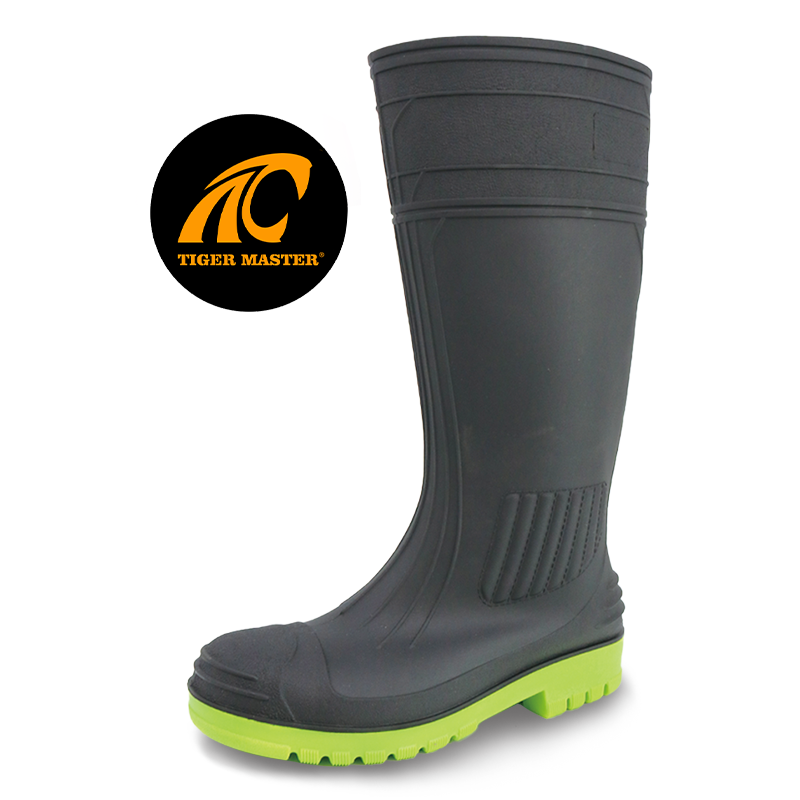 Black&Green Waterproof PVC Safety Rain Boots