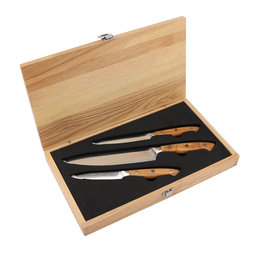 Hip-home Damascus steel kitchen knife professional 3piece kitchen knives set with magnetic box