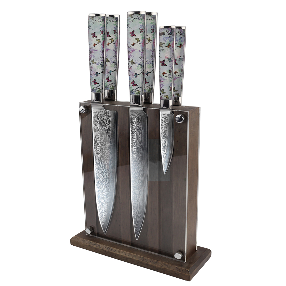 Hip-home Damascus steel kitchen knife professional 7piece kitchen knife block set