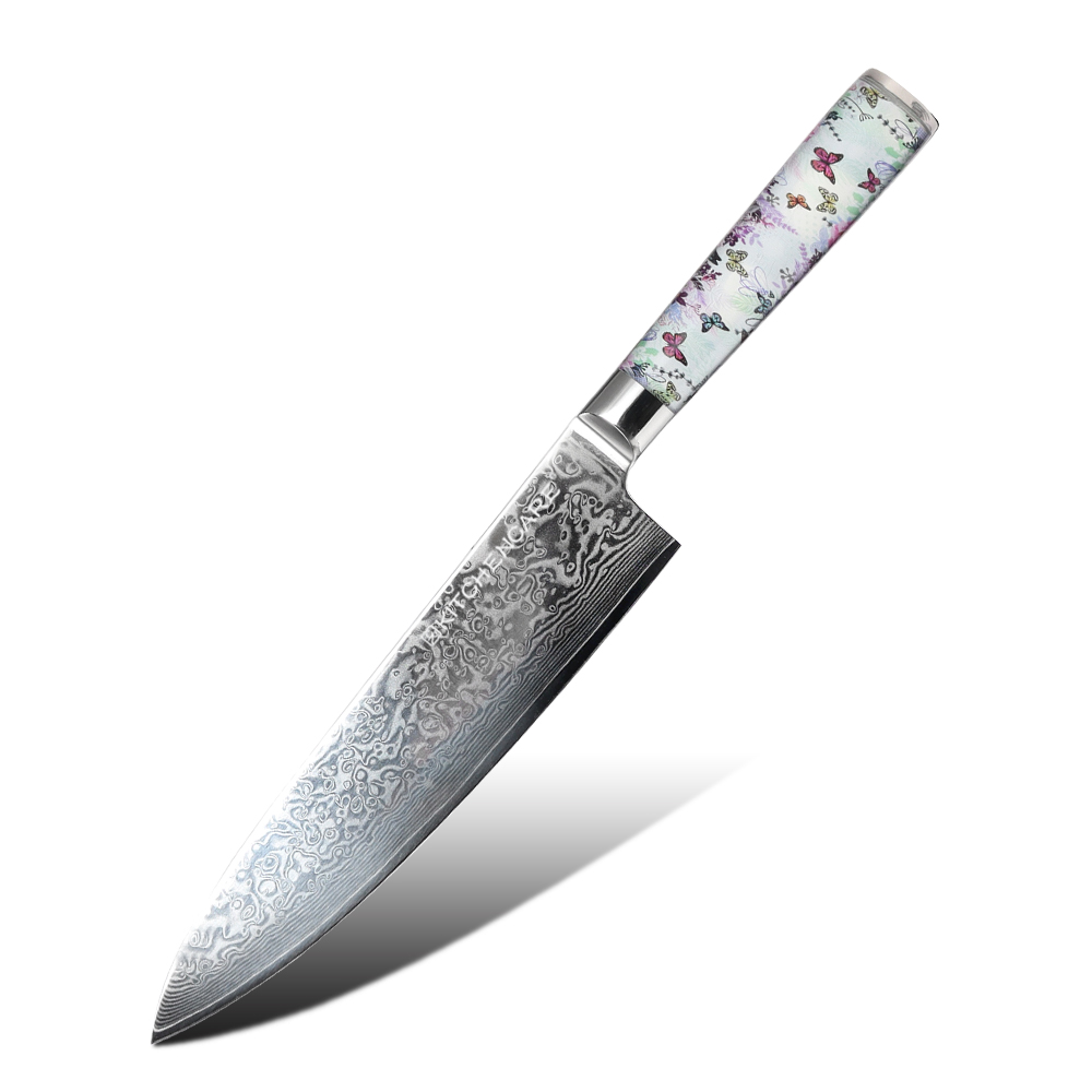 Hip-home Damascus steel kitchen knife professional acrylic handle chef knife