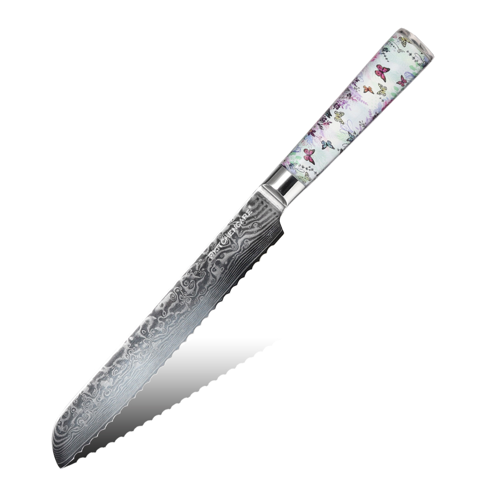 Hip-home Damascus steel kitchen knife professional acrylic handle bread knife