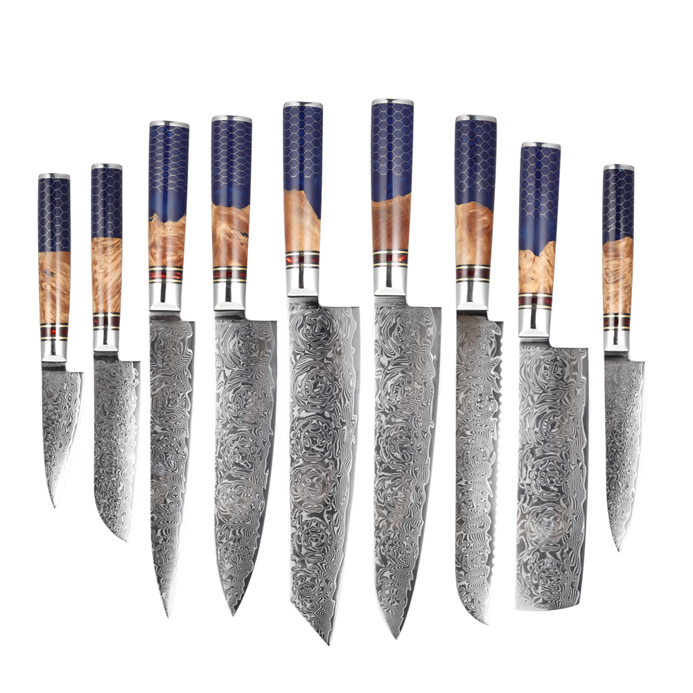 Hip-home Damascus steel kitchen knife professional resin and wood gyuto knife