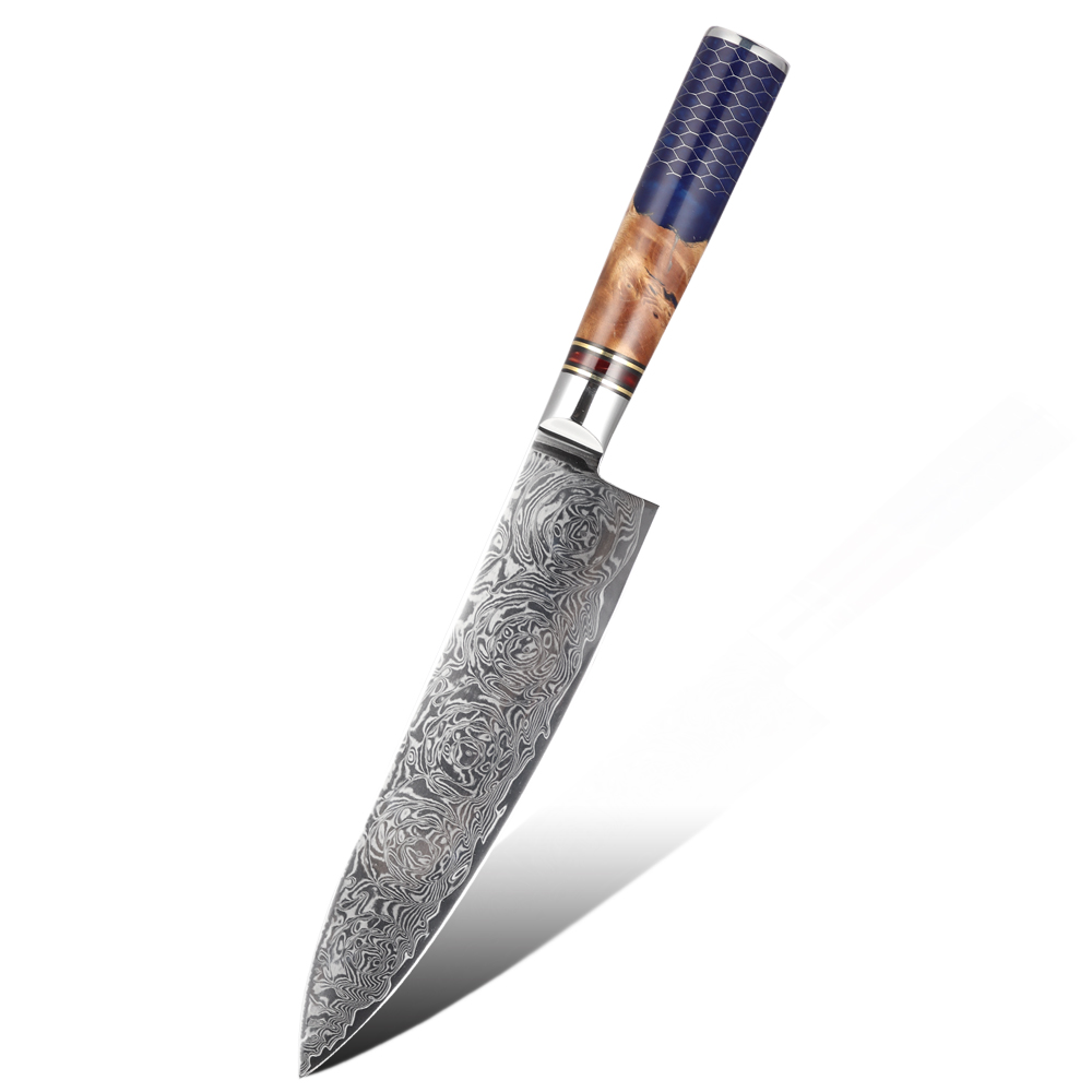 Hip-home Damascus steel kitchen knife professional resin and wood chef knife
