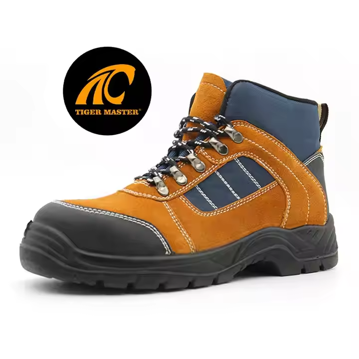 Dark brown suede leather anti puncture sport style safety shoes steel toe