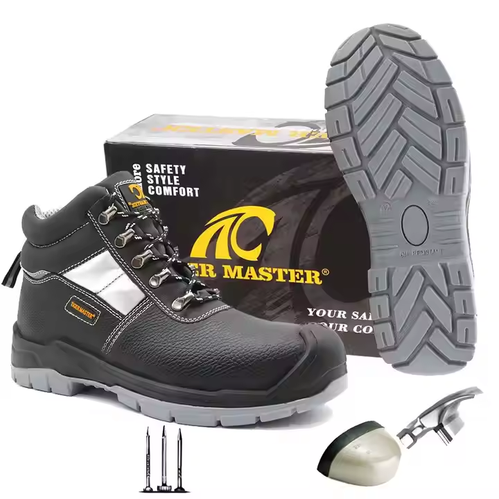 Black Cow Leather Oil Resistance Anti slip Waterproof Steel Toe Anti Static Safety Shoes