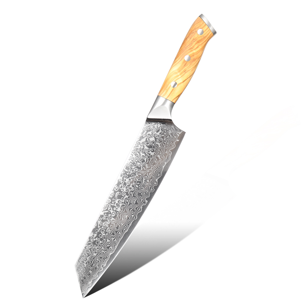 Hip-home Damascus steel kitchen knife professional damask kiritsuke knife with olive wood handle