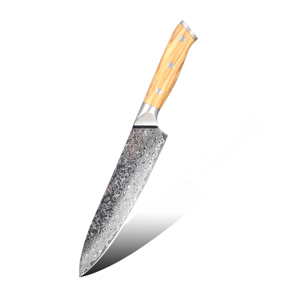 Hip-home Damascus steel kitchen knife professional damask chef knife with olive wood handle
