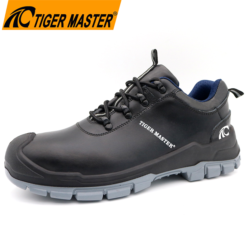 Anti-slip Black Sturdy Leather Steel Toe Safety Shoes for Men